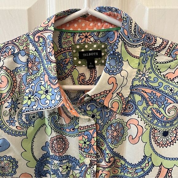 Talbots Classic 100% Cotton Shirt- Festive Floral Paisley- NWOT! Size small - Picture 2 of 7